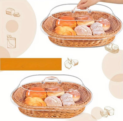 Rieten broodmand met transparante deksel