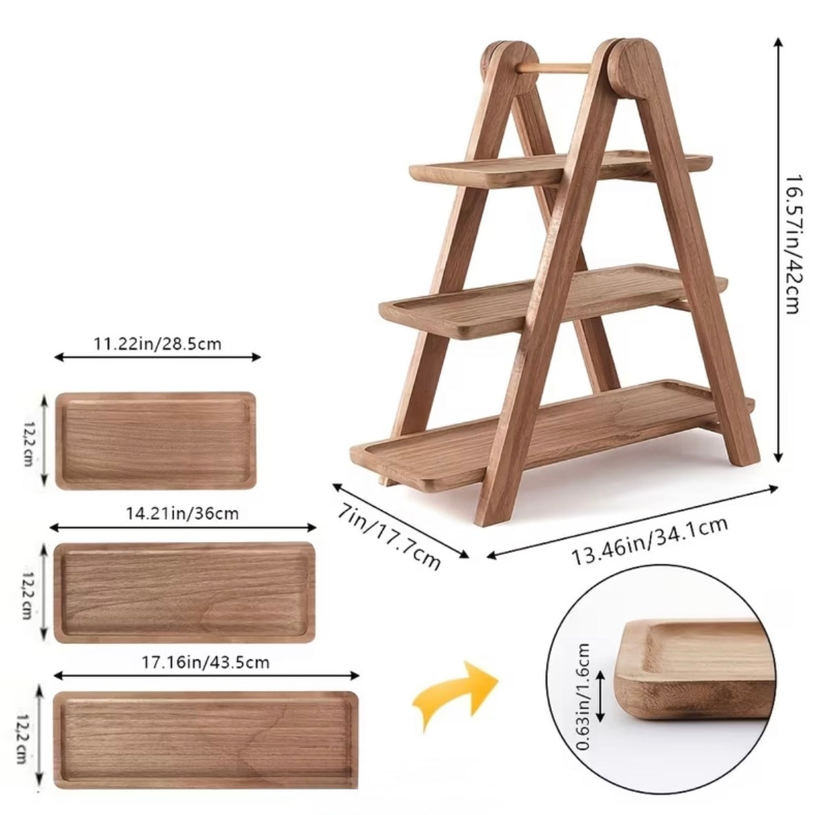 Houten driedelig serveerrek