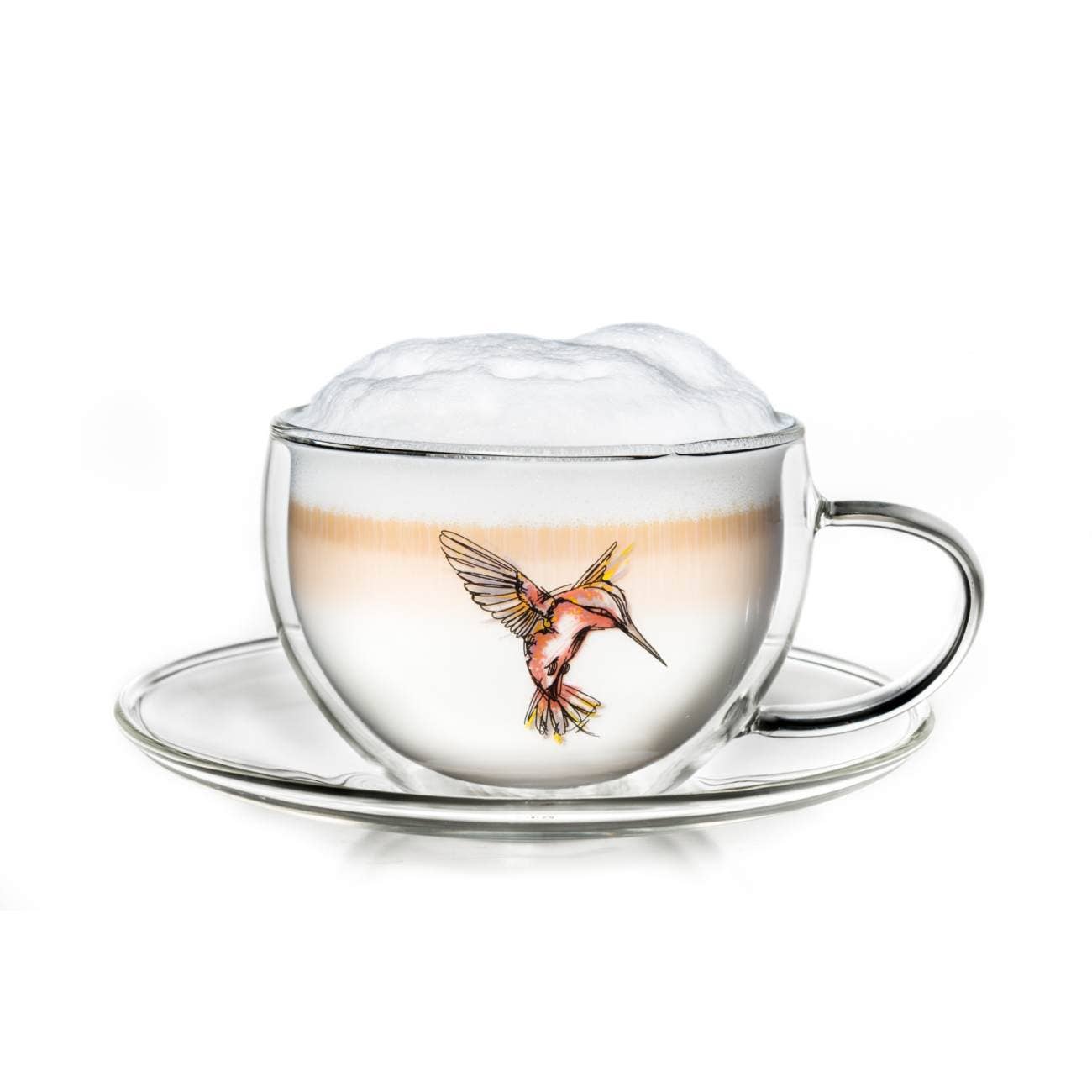Creano Hummi thermosbeker met onderzetter, kolibripatroon, rood, 250 ml