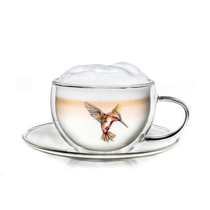 Creano Hummi thermosbeker met onderzetter, kolibripatroon, rood, 250 ml