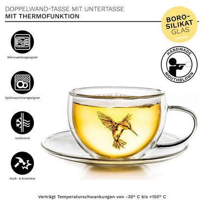 Creano Hummi thermosbeker met onderzetter, kolibripatroon, rood, 250 ml