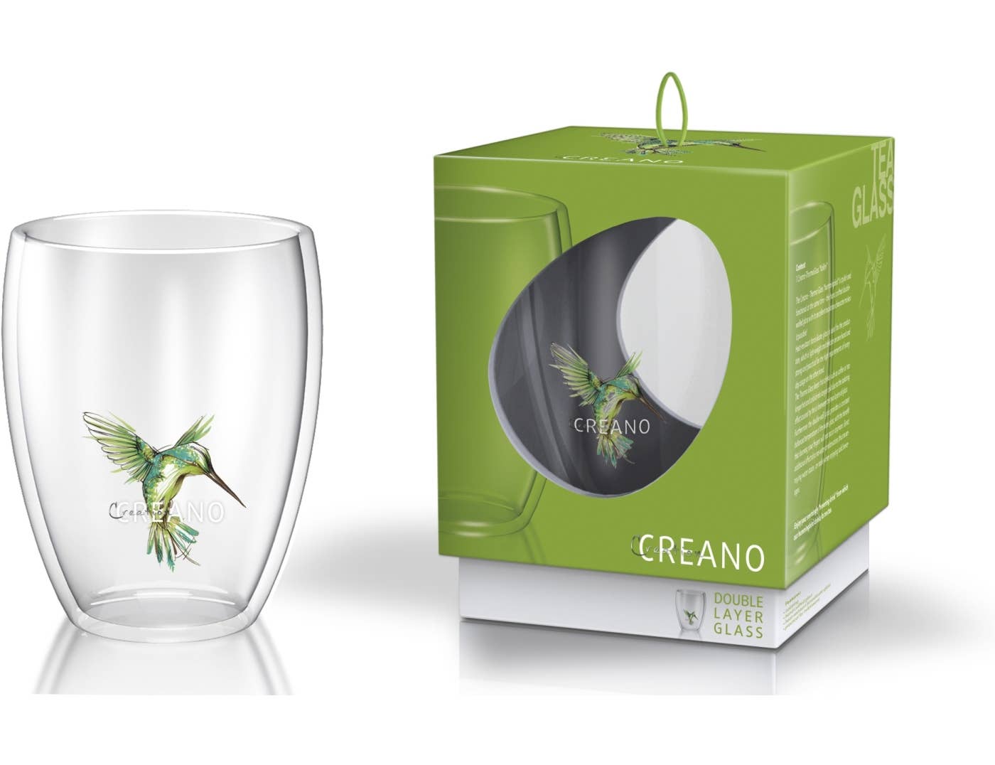 Thermisch glas “Hummi” groen, dubbelwandig, 250 ml, in luxe geschenkverpakking