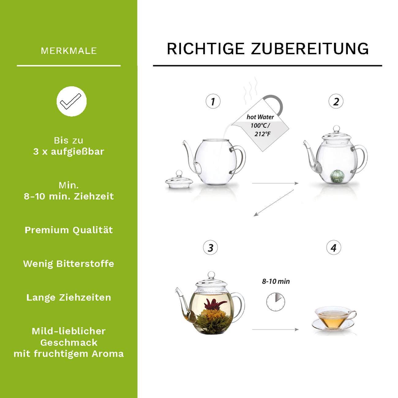 Magnetische doos met 6 bloemende groene theeballen