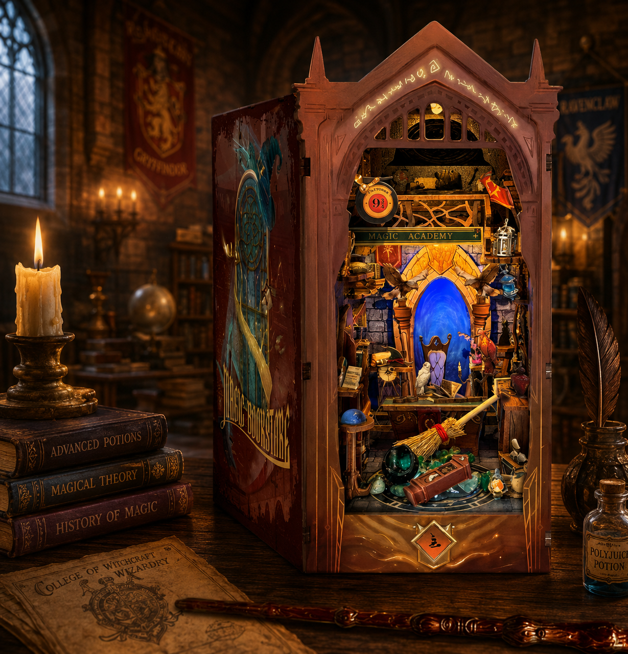 Book Nook Wooden 3D Puzzle Magic Academy incl. Wand