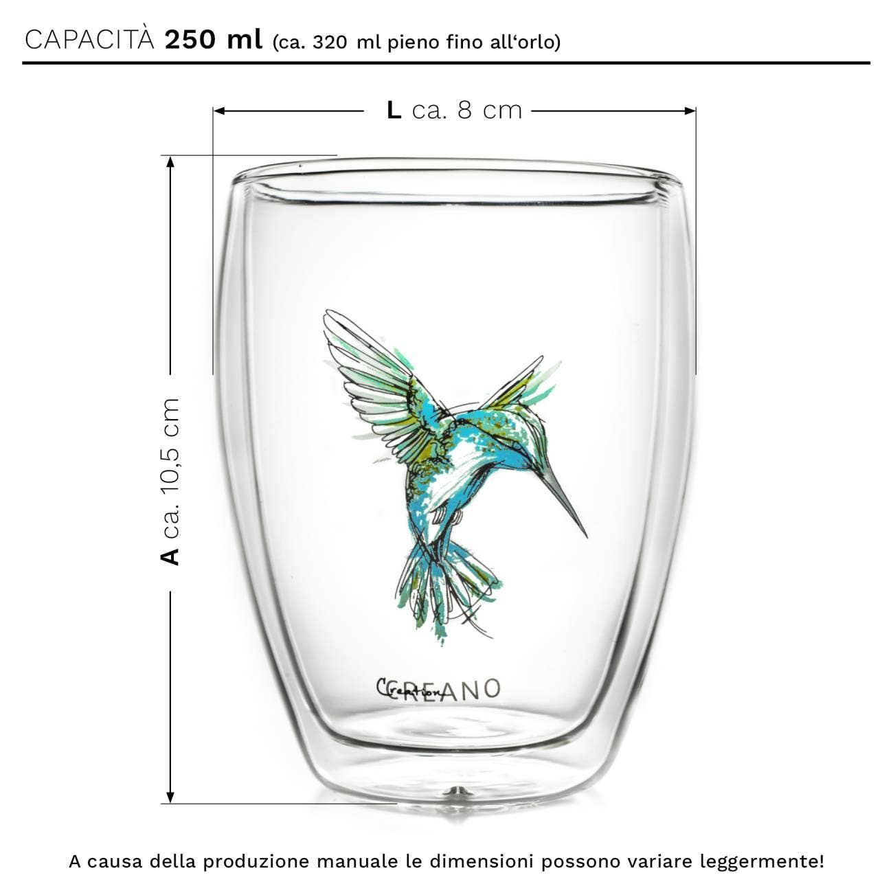 Creano thermoglas 'Hummi' blauw, dubbelwandig, 250 ml