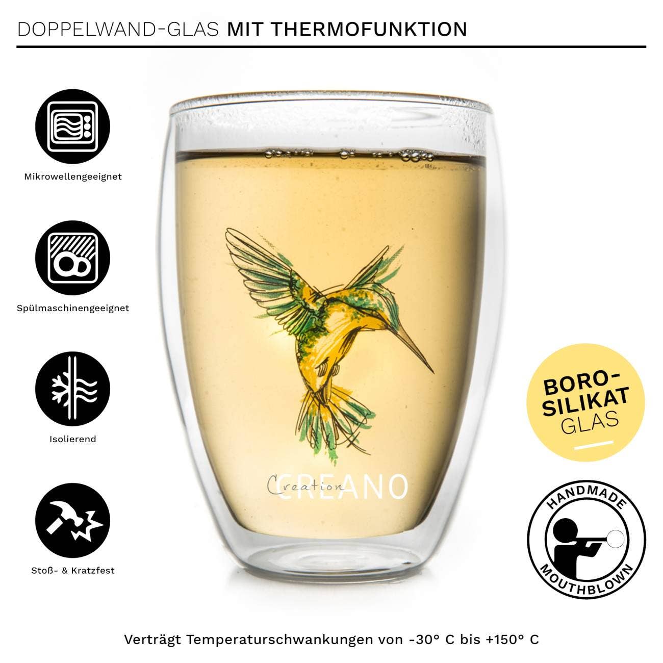 Thermisch glas “Hummi” groen, dubbelwandig, 250 ml, in luxe geschenkverpakking