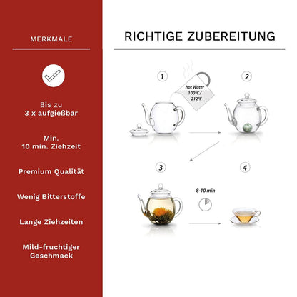 Creano theebloemen cadeau set in houten theedoos, 12 bloeiende theeballen in 6 variaties witte thee