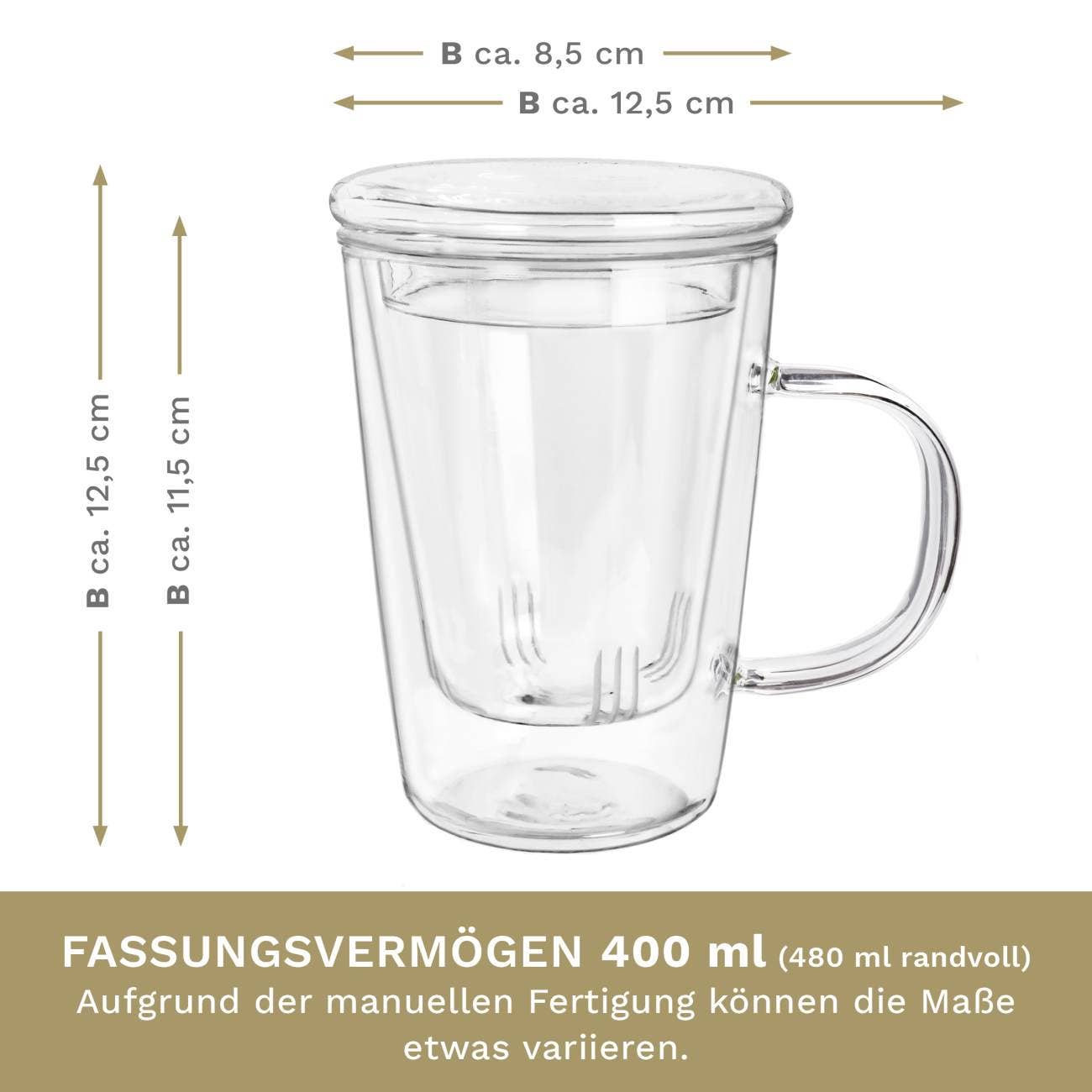 Creano theeglas 400 ml met glazen zeef en deksel