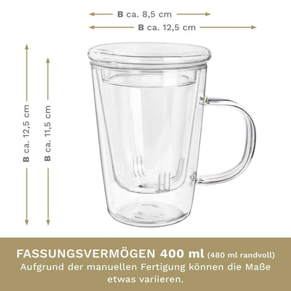 Creano theeglas 400 ml met glazen zeef en deksel