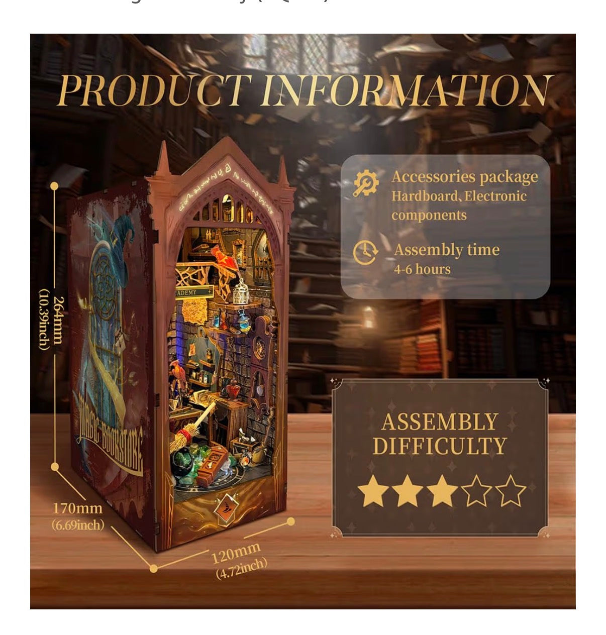 Book Nook Wooden 3D Puzzle Magic Academy incl. Wand
