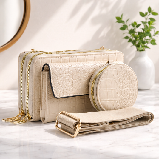 Tas Croco met 10 cm portemonnee 19x11x6,5 cm Beige