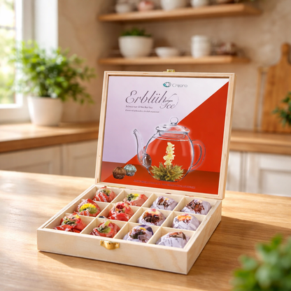 Creano theebloemen geschenkset in houten theedoos