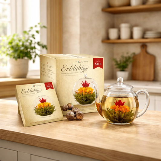 Geschenkset theepot 500 ml, 3 witte thee 3 zwarte thee