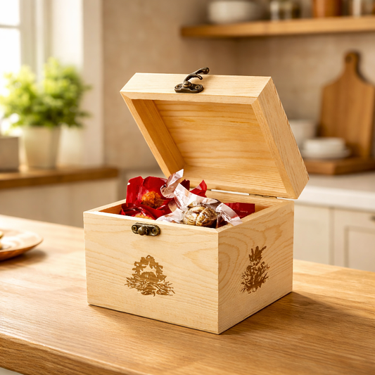 Decoratieve houten doos met 6 stuks bloesemthee