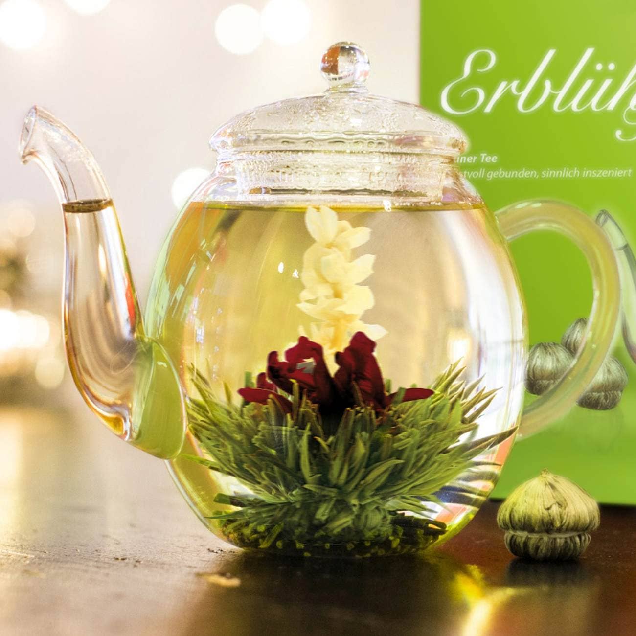 Magnetische doos met 6 bloemende groene theeballen