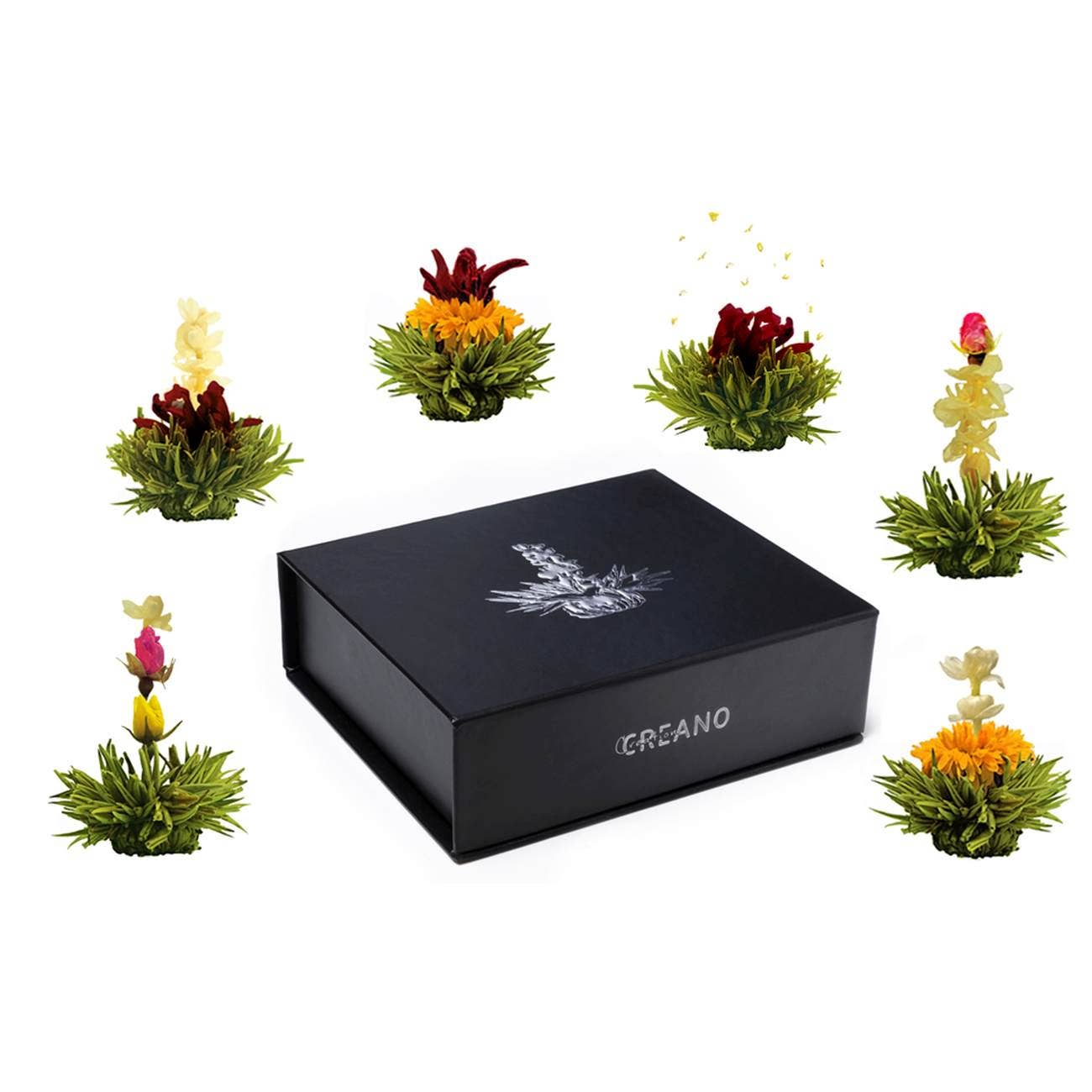 Magnetische doos met 6 bloemende groene theeballen